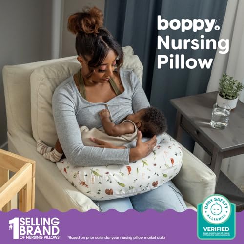 Boppy Nursing Pillow Firm Ergonomic UShaped Bottle and Breastfeeding Pillow with High Lift for Comfort and Support Spacious Surface Neutral Plants and Animals - Image 3