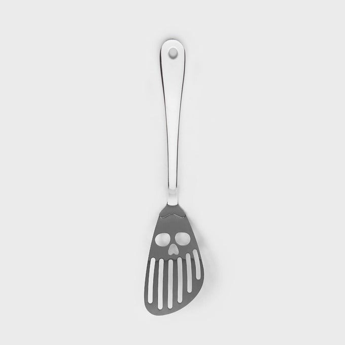 SKULL COOKING SPATULA STAINLESS STEEL SLOTTED SPATULA PLASTIC FREE KITCHEN UTENSIL FISH SLICE METAL WOK TURNER FLIPPER NOVELTY SKULL GIFT FOR GOTHIC HOME DECOR CREEPY CHEFS