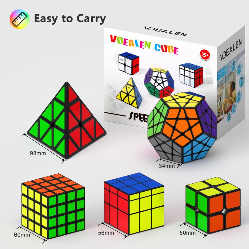 Vdealen Speed Cube Set, 2x2 4x4 Pyramid Mirror Dodecahedron Magic Cube Pack, Puzzle Cube Bundle Toys for Classroom Prizes Birthday Party, for Kids Teens Adults-5 Pack - Image 2