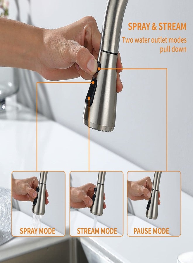 Keer Kitchen Faucet with Pull Down Sprayer, Single Level Stainless Steel Kitchen Sink Faucets, Single Handle High Arc Brushed Nickel Pull Out Kitchen Faucet - Image 4