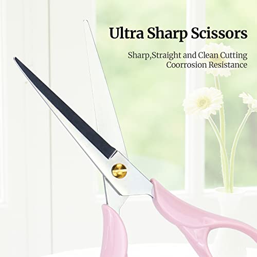 Koqye Multipurpose Stylish Pink Scissors, Stainless Steel Scissors with Acrylic Handle Stationery Paper Cutting Tool for Office, Home, School (Pink) - Image 5