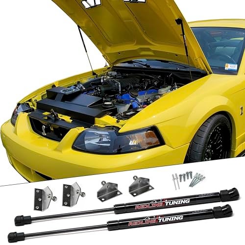 Redline Tuning 21-11014-01 Hood QuickLIFT System Compatible with Ford Mustang 1999-04 (Black Progressive-rate Struts & Silver Zinc-Plated Hardware) - Image 1