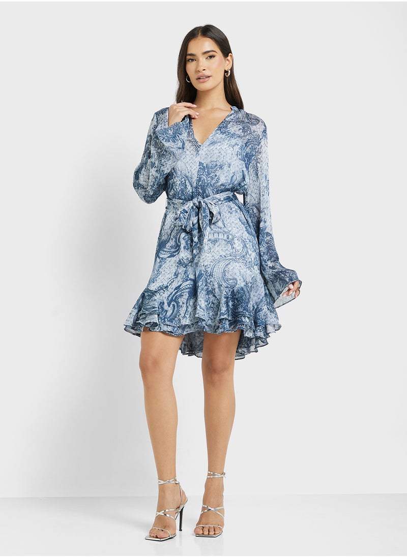 GUESS - Belted Frill Detail Dress - Image 1