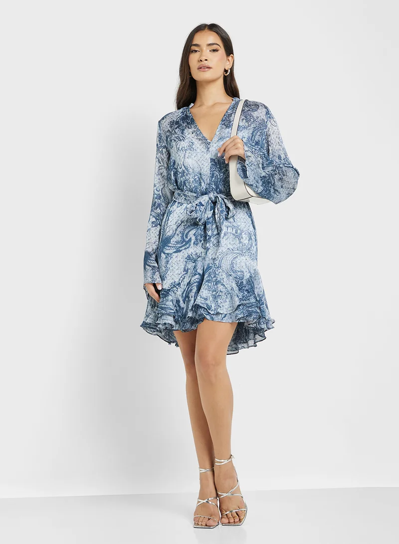 جس Belted Frill Detail Dress