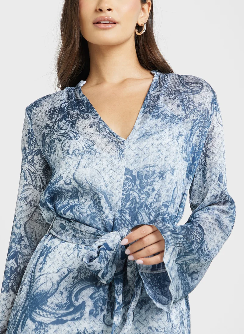 جس Belted Frill Detail Dress