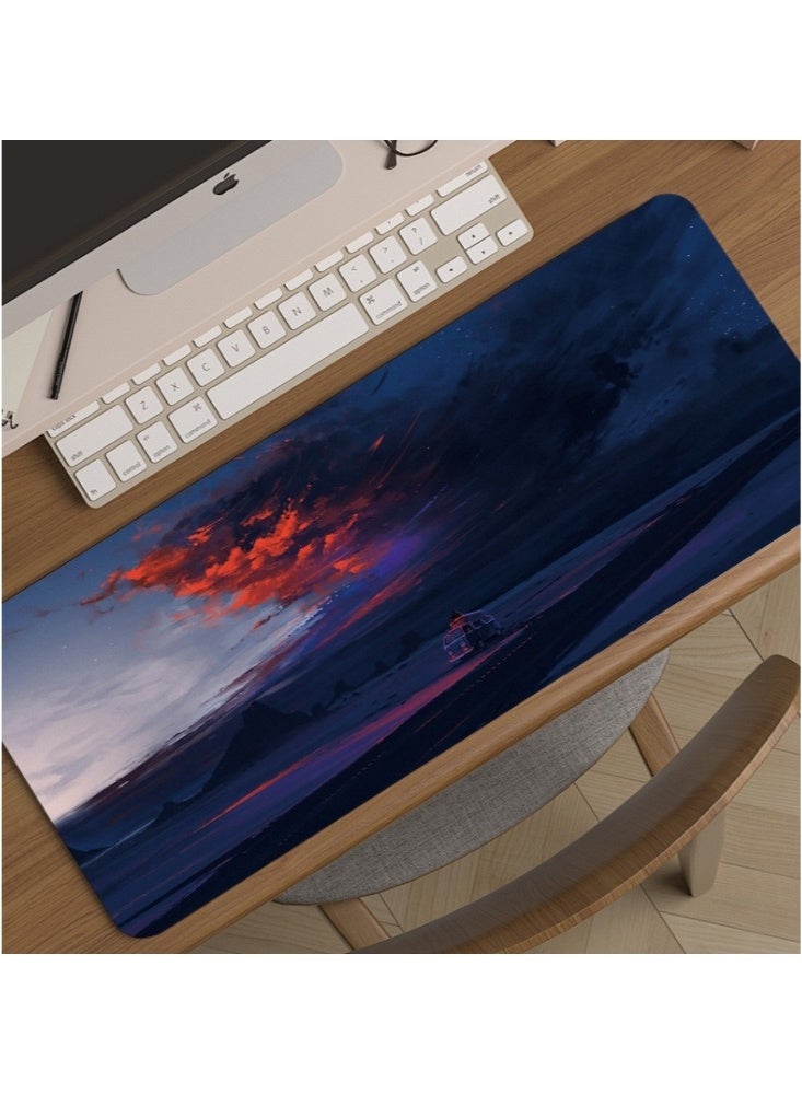 900x400x2mm Large Gaming Mouse Pad Stitched Edges Extended Mousepad Smooth Cloth Surface Non-Slip Rubber Base Waterproof Anime Extended Comfortable Mouse Mat Desk Pad Spill-Resistant Desk Pad for Keyboard and Mouse Blue(Sky and Highway) 