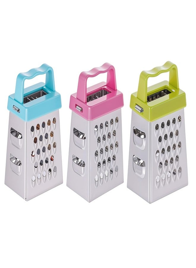 COMNICO Mini Cheese Grater, 3Pcs Stainless Steel Box Grater with Handle Professional Cheese Slicer Graters for Kitchen Slicer Cheese Ginger Vegetable (Blue/green/pink) - Image 1