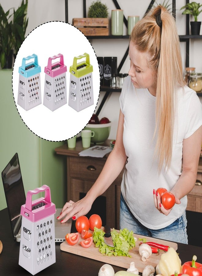 COMNICO Mini Cheese Grater, 3Pcs Stainless Steel Box Grater with Handle Professional Cheese Slicer Graters for Kitchen Slicer Cheese Ginger Vegetable (Blue/green/pink) - Image 4