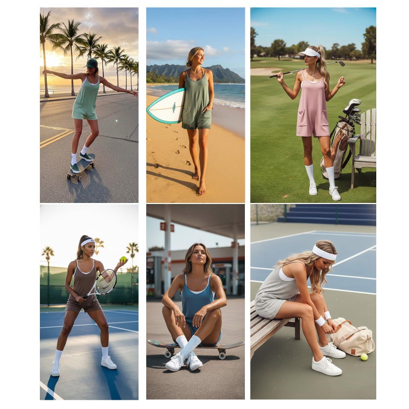 Lepunuo Black Overalls for Women Shorts Casual Jumpsuits Stretchy Athletic Sleeveless Baggy Rompers with Pocket - Image 2