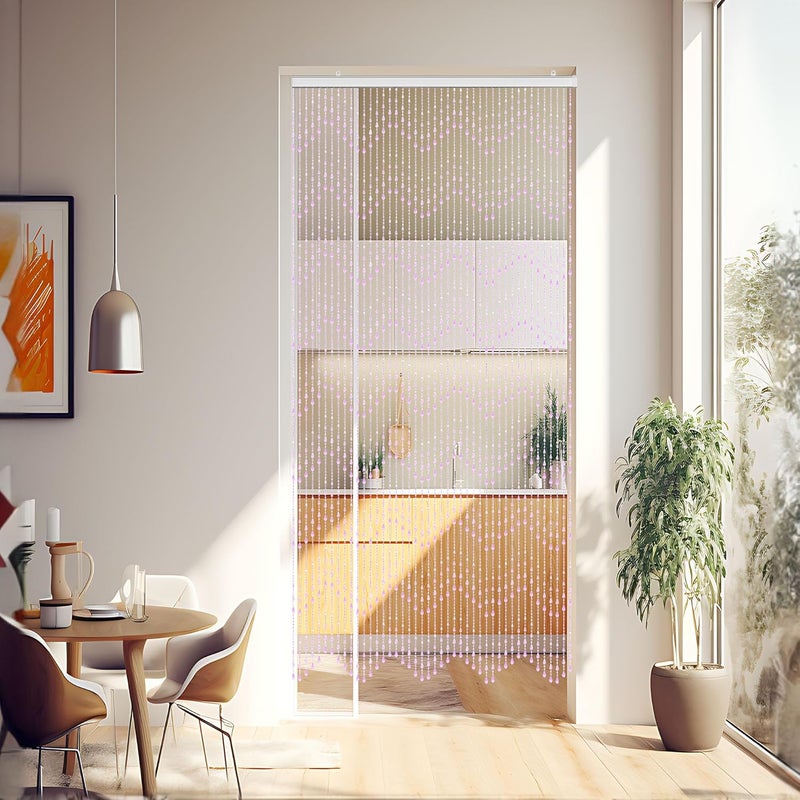 GeeComfy ستارة مزينة بالخرز الكريستالي، أبعادها 35.5 × 79 بوصة، تحتوي على 45 خيطًا من الأكريليك، مناسبة للتعليق على الأبواب أو النوافذ، لتزيين غرف المعيشة أو النوم، بنمط موجي – اللون وردي - Image 3