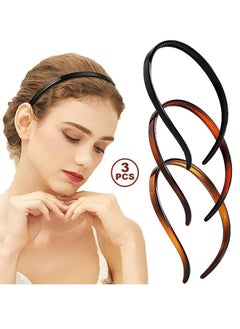 3Pcs Sunglasses Headbands, Flex No Pressure Headbands, Effortless Plastic Teeth Comb Headbands, Skinny Hair Bands, Plastic Hair Loop, Hair Accessories for Glasses Wearers, Women and Girls