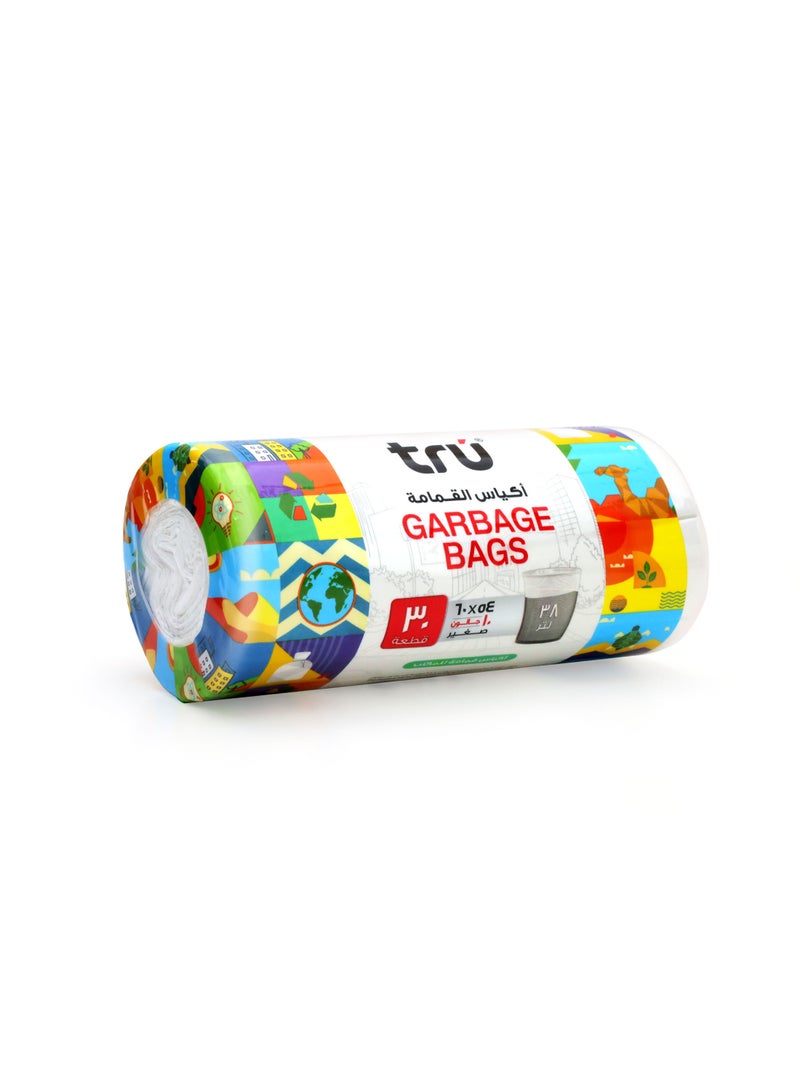 Tru Garbage Bags Roll White, 10 Gallon, 54x60cm, Small (Office bins) - 30 Bags white - Image 3