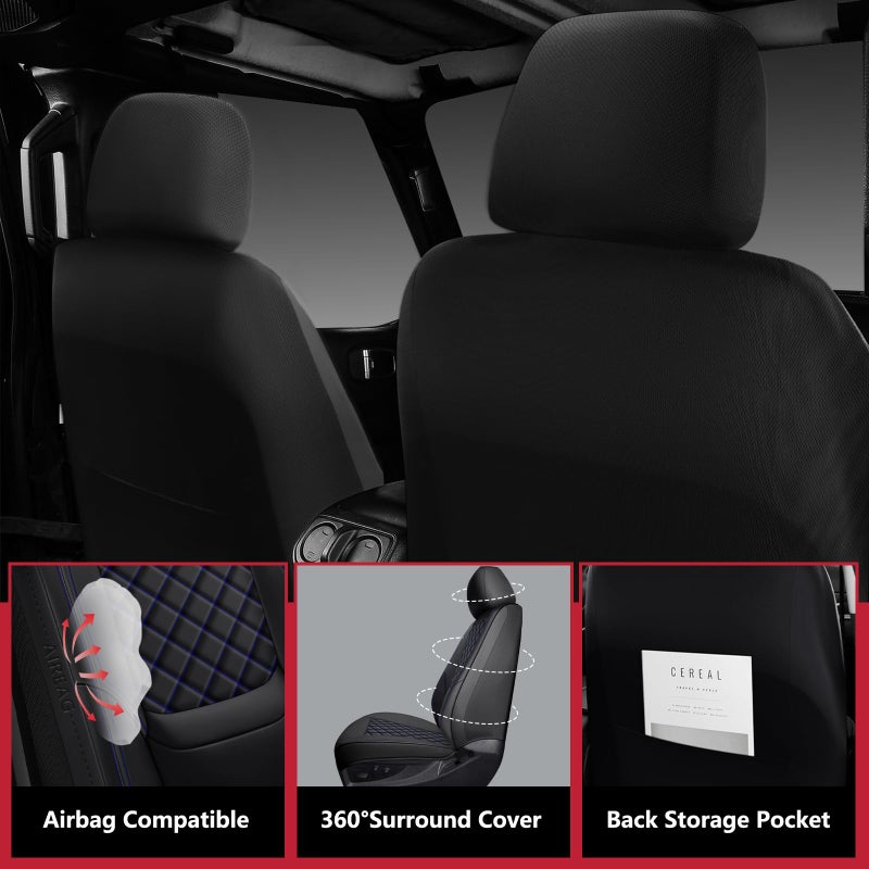 WENNFOUR Wrangler Seat Covers 2007-2026 Full Set, Waterproof Leather Interior Sets with Lumbar Support Custom Fit for Jeep Wrangler JK JL 4 Door Unlimited Sahara/Sport/Rubicon X 392 Willys, Black Blue - Image 5
