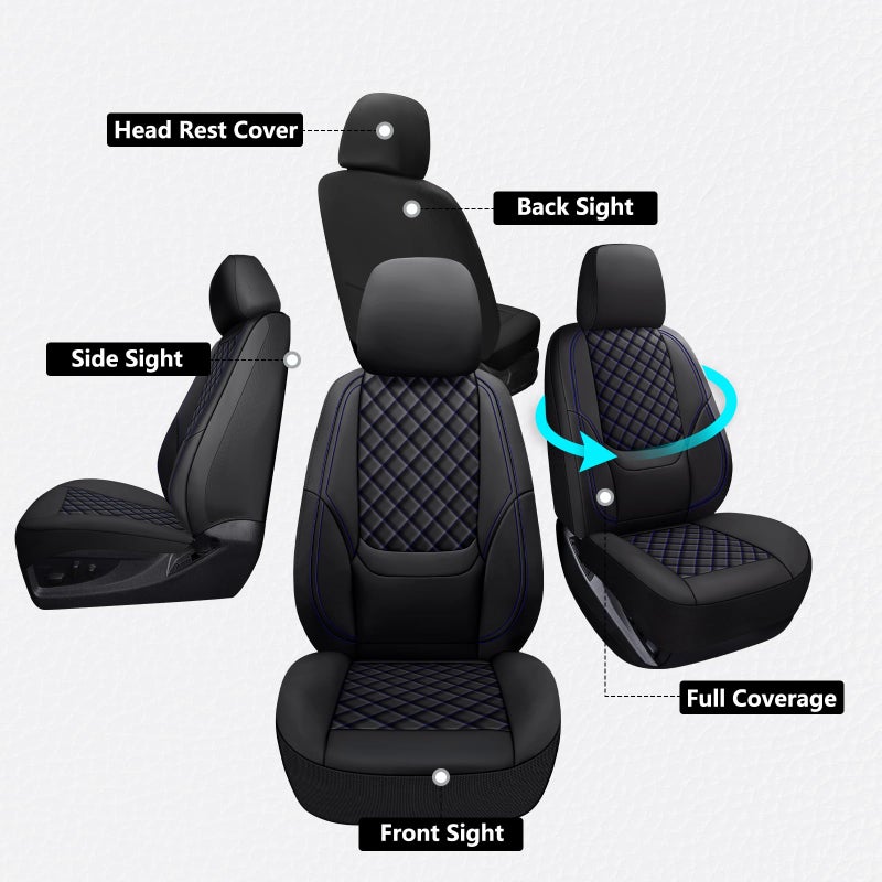 WENNFOUR Wrangler Seat Covers 2007-2026 Full Set, Waterproof Leather Interior Sets with Lumbar Support Custom Fit for Jeep Wrangler JK JL 4 Door Unlimited Sahara/Sport/Rubicon X 392 Willys, Black Blue - Image 2