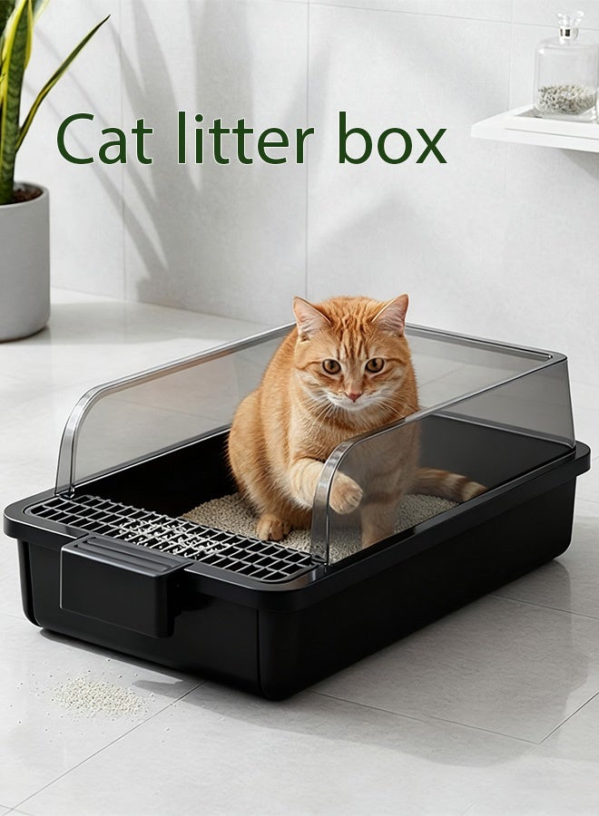 Berma Baby صندوق فضلات القطط، صندوق فضلات شبه مغلق بشاشة، مع جوانب عالية، مرحاض صغير قابل للإزالة للحيوانات الأليفة، صندوق فضلات مفتوح من الأعلى، صندوق فضلات قطط مضاد للرذاذ، مناسب للقطط الصغيرة والقطط الصغيرة والأرانب (أسود) - Image 1
