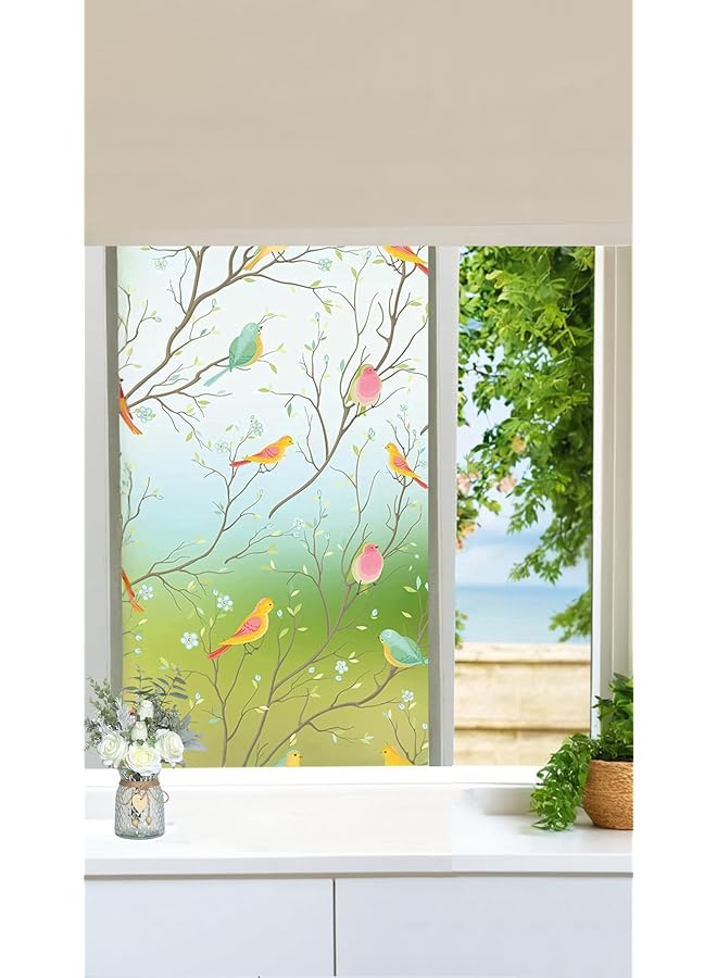The Bros Stained Glass Window Film, Window Privacy Film , Birds Decorative Window Film, Frosted Anti Glare UV Blocking Non-Adhesive Static Cling for Home Bathroom Kitchen Office 17.7 x 78.7 Inch - Image 1