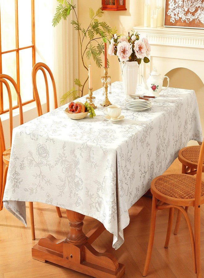 Chassic Premium Vintage Farmhouse Damask Floral 60 x 120 inch Rectangle Table Cloth - Water Resistant Linen Textured Jacquard Tablecloth for Kitchen Dining & Picnic Decor - Beige - Image 2