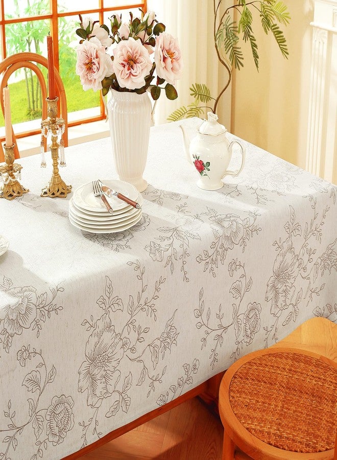 Chassic Premium Vintage Farmhouse Damask Floral 60 x 120 inch Rectangle Table Cloth - Water Resistant Linen Textured Jacquard Tablecloth for Kitchen Dining & Picnic Decor - Beige - Image 5