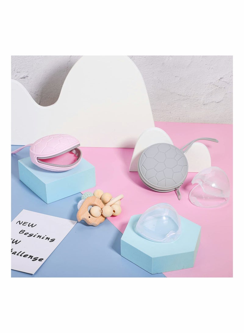 Y&D 4 Pieces Pacifier Holder Case Set Includes Silicone Cover and Transparent Storage Box Container Pouch Bag, Easy to Clean (Gray, Light Pink) - Image 5