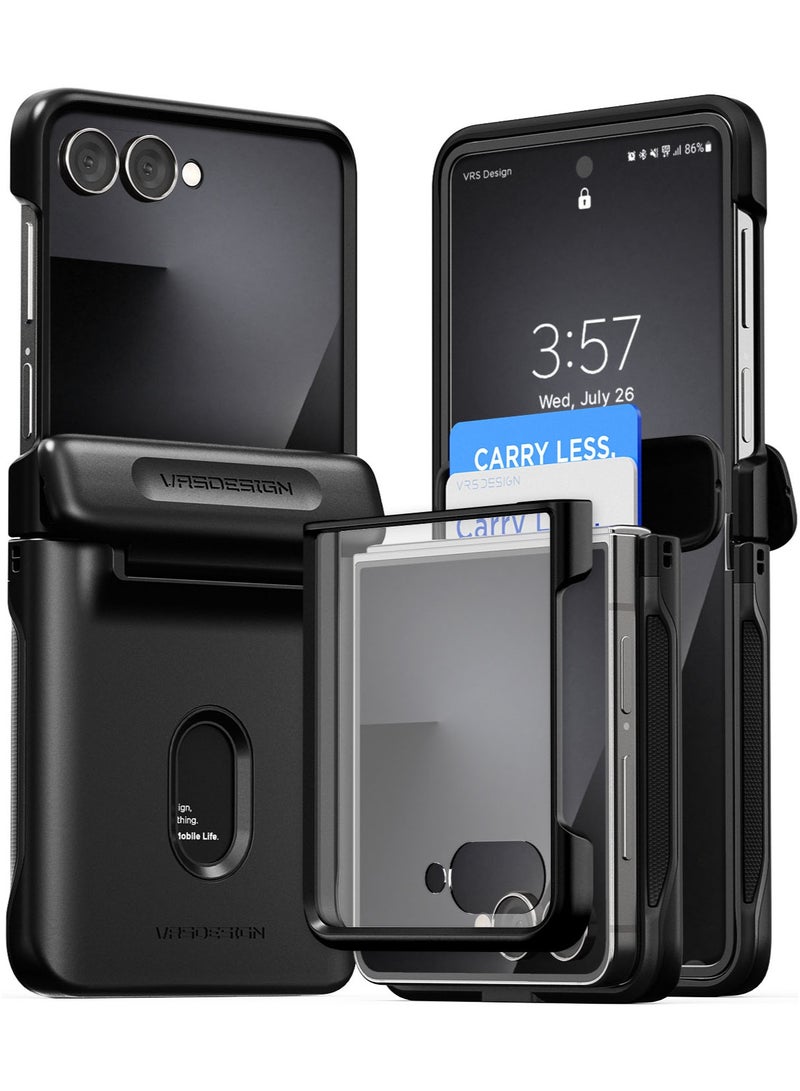 VRS Design حافظة تيرا غارد مودرن جو لهاتف سامسونج جالكسي زد فليب 7 [فتحة لحمل بطاقتين] (2025) مع [حماية شاشة مدمجة] وحماية المفصل - أسود - Image 1