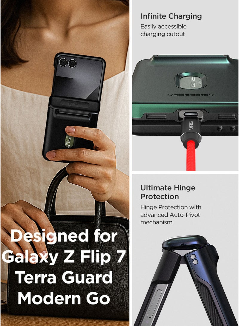 VRS Design حافظة تيرا غارد مودرن جو لهاتف سامسونج جالكسي زد فليب 7 [فتحة لحمل بطاقتين] (2025) مع [حماية شاشة مدمجة] وحماية المفصل - أسود - Image 2
