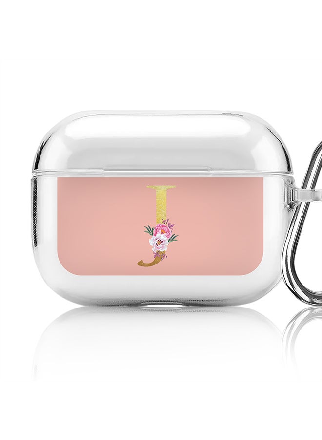 Stylizedd Classic Clear printed Case for Apple Airpods Pro Soft TPU Gel Thin Transparent Flexible Cover - Custom Monogram Initial Letter Floral Pattern Alphabet - J (Rose Pink ) - Image 1