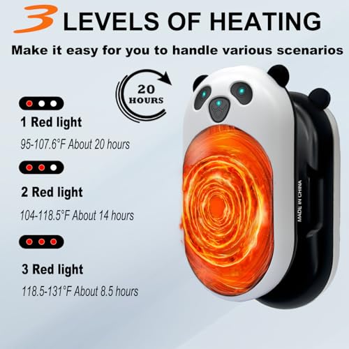 BOANKODU Hand Warmers Rechargeable 2 Pack,6000mAh Cute Panda Shaped Electric Hand Warmer,20Hrs Long Heating Reusable Hand Warmer,Portable Pocket USB Heater for Christmas,Outdoor,Hunting(Black/White) - Image 3