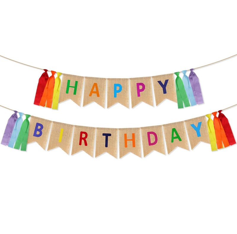 LINGPAR Highly Recommended Happy Birthday Burlap Banner Multicolored Tassels Design Colorful Ribbon For Kid Baby Adults Birthday Party Decorations - Image 3