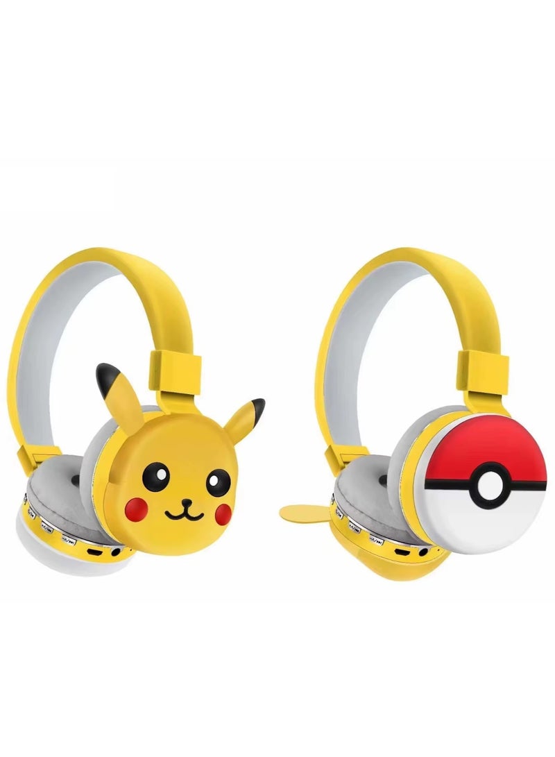 بوكيمون سماعات رأس بلوتوث لاسلكية للأطفال، قابلة للطي، عازلة للضوضاء، تُوضع فوق الأذن، مزودة بميكروفون، وبطاقة ذاكرة، وسماعات رأس للأطفال للمراهقين، وللأولاد، وللبنات، وللمدارس، وللهواتف المحمولة، والأجهزة اللوحية. - Image 1