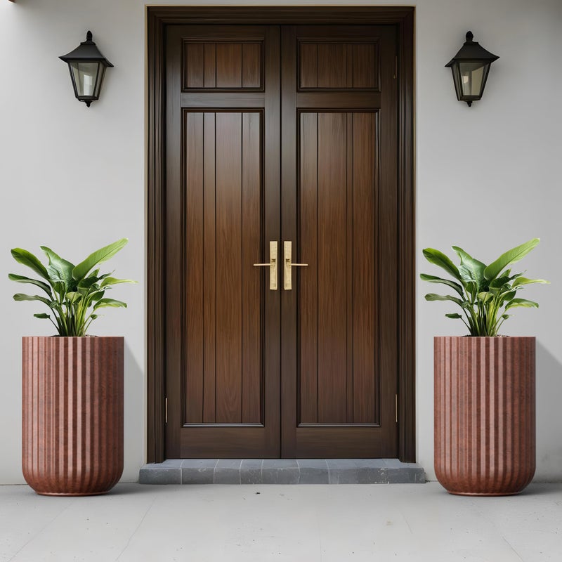 Kante Tall Fulted Planter, 21.7 Inch Tall Round Concrete Plant Pots with Drainage Hole and Rubber Plug, Modern Decor for Indoor Outdoor Plants, Flower, Rusty Finish with Painted Interior - Image 5
