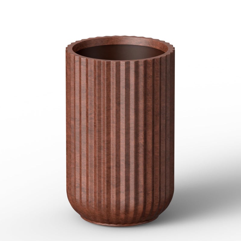 Kante Tall Fulted Planter, 21.7 Inch Tall Round Concrete Plant Pots with Drainage Hole and Rubber Plug, Modern Decor for Indoor Outdoor Plants, Flower, Rusty Finish with Painted Interior - Image 1