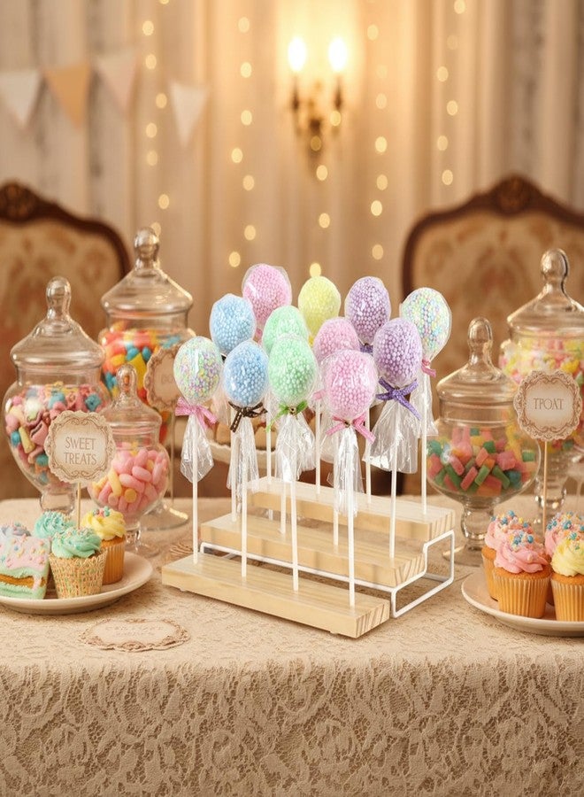 Aimto 3 Tier Wood Display Cake Pop Stand,Set of 2 12 Holes Lollipop Display Stand, Lollipop Holder for Wedding, Baby Shower, Birthday, Anniversaries Party Candy Decorative - Image 5