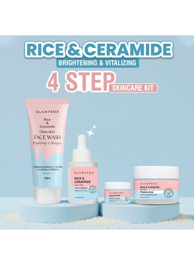 Glamveda Korean Rice & Ceramide 4 Step Daily Skincare Routine | Face wash 100ml, Face Serum 30ml, Under-eye cream 15g, Moisturizer 50ml| For Clear Skin Brightening & Hydrated Skin | For Men & Women - Image 2