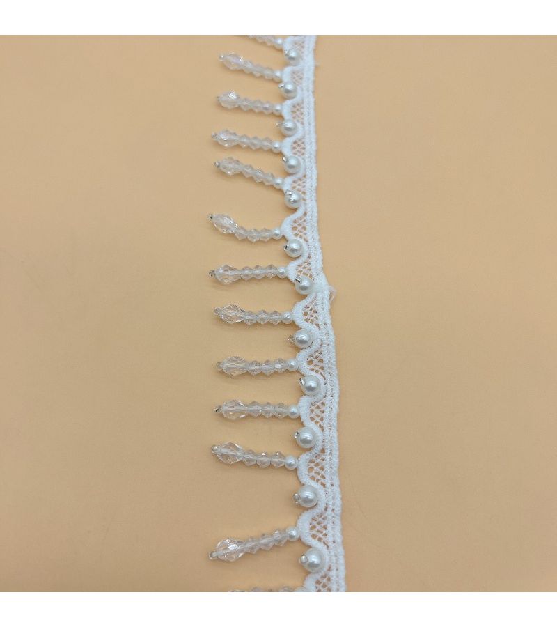 1 Yard Pearl Beaded Tassel Lace Trim Polyester Ribbon With Embroidery For Sewing - Image 5