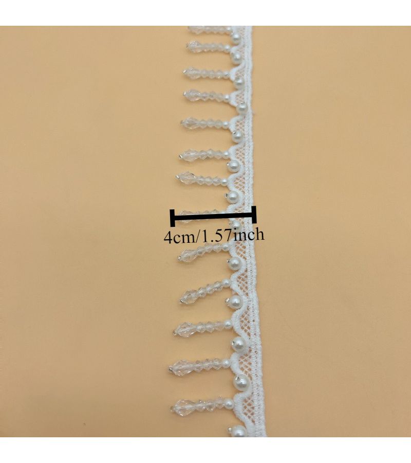 1 Yard Pearl Beaded Tassel Lace Trim Polyester Ribbon With Embroidery For Sewing - Image 3