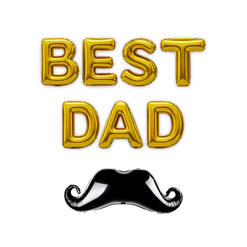 1iAM Happy Father's Day Decoration Item Pack of 9 | 7pcs 16" "BEST DAD" & 1pc 32" Moustache Foil Balloons, 1pc Glue Dots | Surprise Fathers Day Party Items | Father's Birthday Decoration Items - Image 1