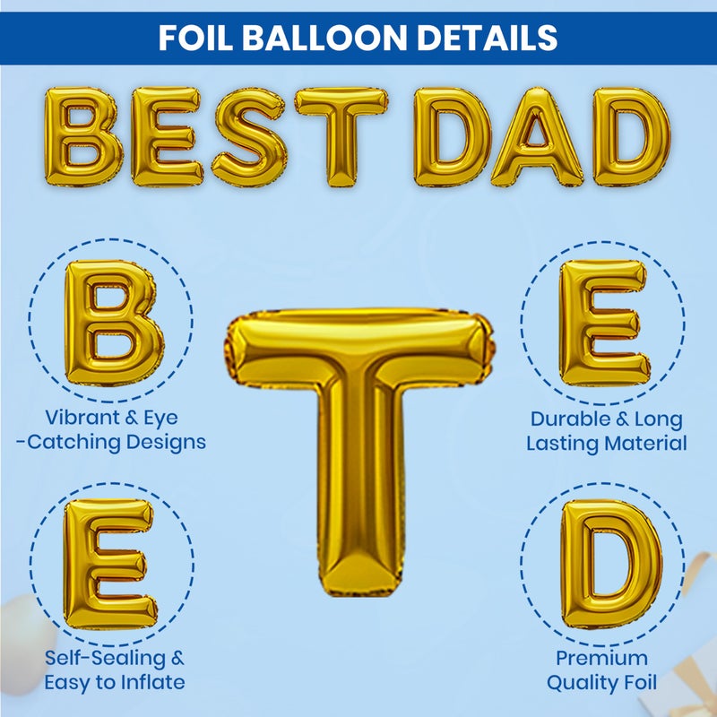 1iAM Happy Father's Day Decoration Item Pack of 9 | 7pcs 16" "BEST DAD" & 1pc 32" Moustache Foil Balloons, 1pc Glue Dots | Surprise Fathers Day Party Items | Father's Birthday Decoration Items - Image 3