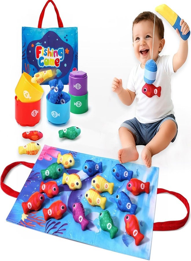 COUOMOXA Montessori Toys for 1 Year Old Baby: 22PCS Cloth Fishing Game with Stacking Cups - 6-12-18 Months Toddler Color Sorting Learning Toy Indoor Outdoor Play for Age 1 2 3 Boy Girl - Image 1