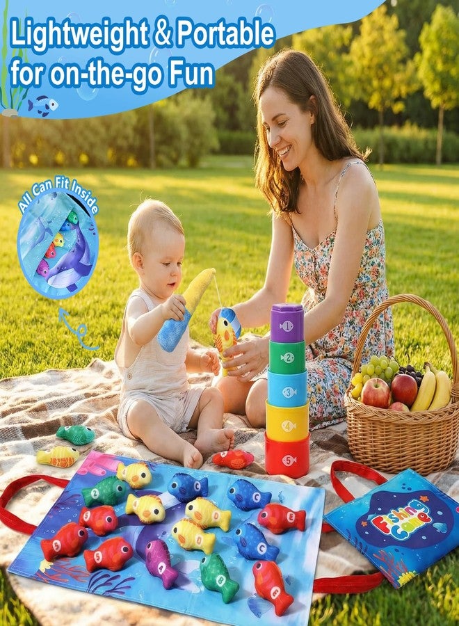 COUOMOXA Montessori Toys for 1 Year Old Baby: 22PCS Cloth Fishing Game with Stacking Cups - 6-12-18 Months Toddler Color Sorting Learning Toy Indoor Outdoor Play for Age 1 2 3 Boy Girl - Image 3