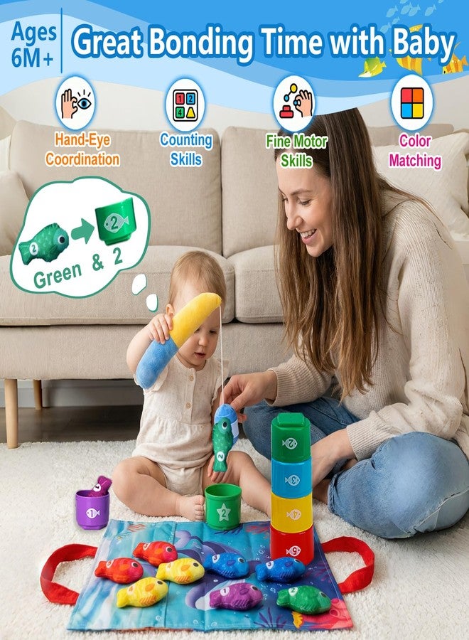 COUOMOXA Montessori Toys for 1 Year Old Baby: 22PCS Cloth Fishing Game with Stacking Cups - 6-12-18 Months Toddler Color Sorting Learning Toy Indoor Outdoor Play for Age 1 2 3 Boy Girl - Image 2