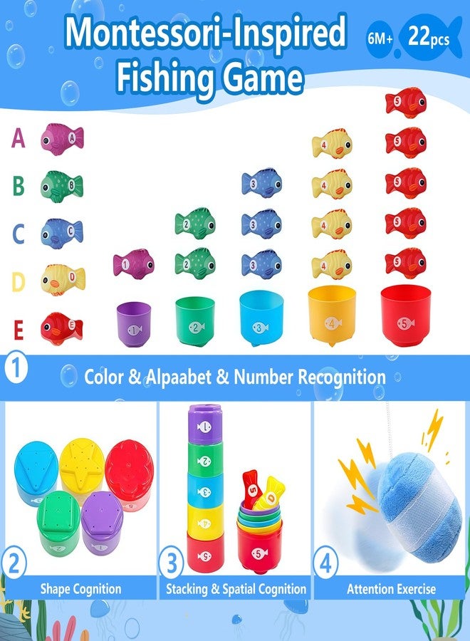 COUOMOXA Montessori Toys for 1 Year Old Baby: 22PCS Cloth Fishing Game with Stacking Cups - 6-12-18 Months Toddler Color Sorting Learning Toy Indoor Outdoor Play for Age 1 2 3 Boy Girl - Image 4