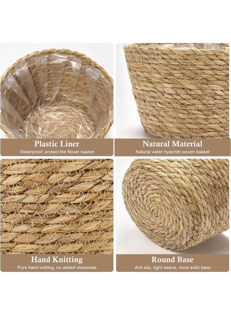 بيت إيزي مجموعة من 3 سلال نباتات، سلال زراعة داخلية منسوجة مع بطانة بلاستيكية، وأواني زخرفية من زهرة الزنبق المائي وقشور الذرة لديكور المنزل الريفي وديكور النباتات على الأرض (اللون الطبيعي - 3) - Image 4