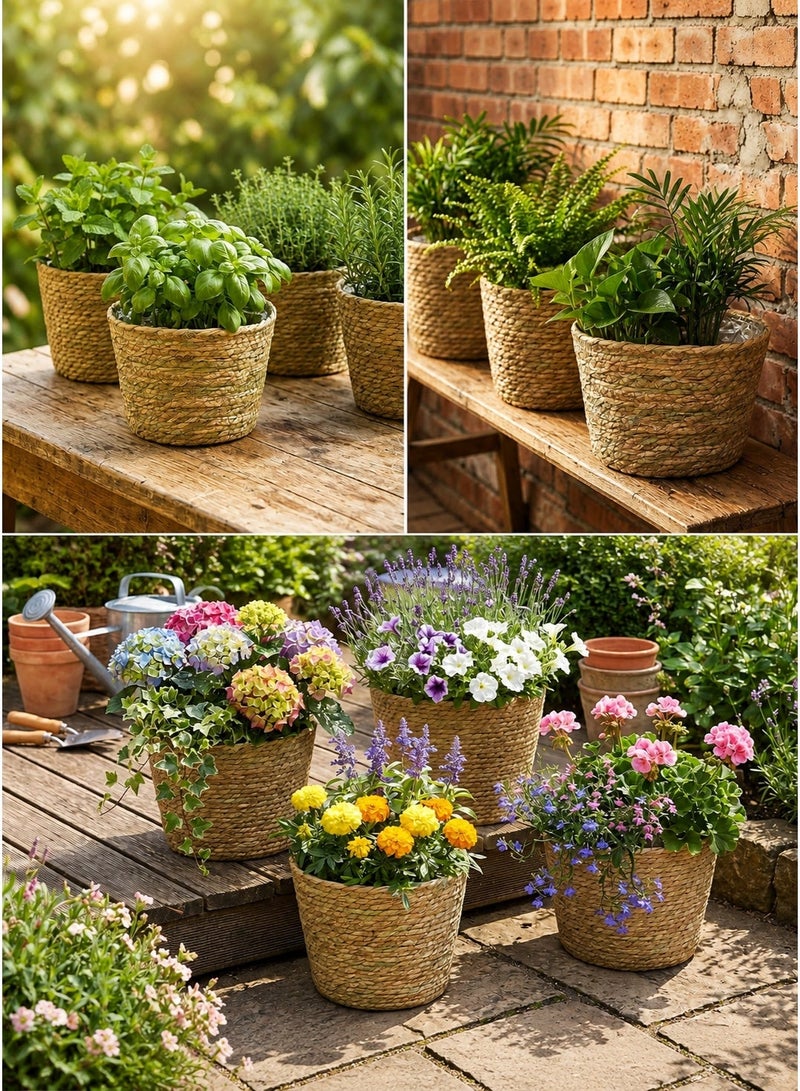 BaytEasy Plant Basket Set of 3, Indoor Woven Planter Baskets with Plastic Liner, Water Hyacinth and Corn Husk Flower Pots for Rustic Home & Floor Plant Decor - Natural Color - Image 5