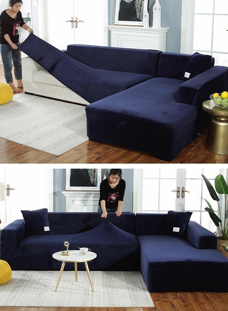 2-piece 2-seater Velvet Plush Couch Cover Slipcover Stretch Sofa Cover for 2  L Shaped couch, 145-185cm - Image 3