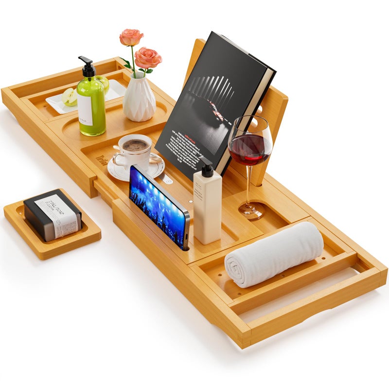 Yirilan Premium Bathtub Tray Caddy, Expandable Bath Tray, Unique House Warming Gifts, New Home, Anniversary and Wedding Gifts for Couple, Bridal Shower Gift for Women  - Image 1