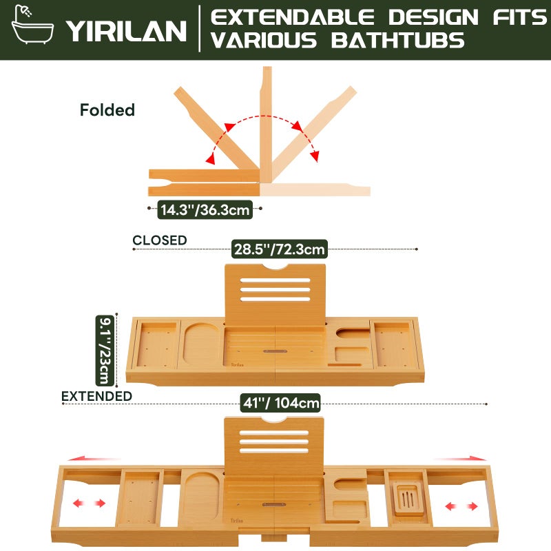 Yirilan Premium Bathtub Tray Caddy, Expandable Bath Tray, Unique House Warming Gifts, New Home, Anniversary and Wedding Gifts for Couple, Bridal Shower Gift for Women  - Image 2