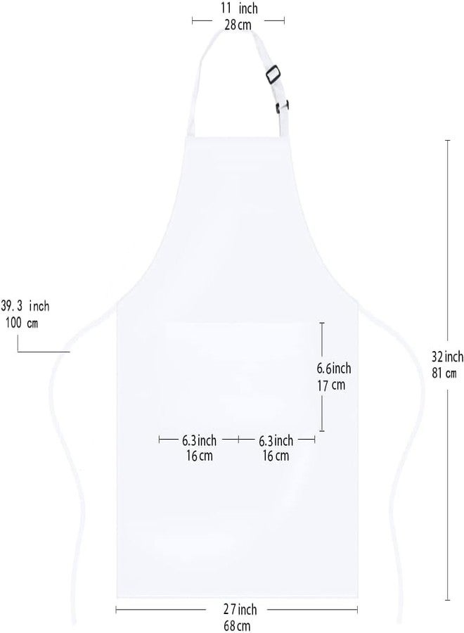 ALIPOBO Bib Aprons Set for Women and Men, Kitchen Chef Apron with 2 Pockets and 40" Long Ties, Plus Size Adjustable Apron and Hat for Cooking - 32" x 28" - White - Image 3