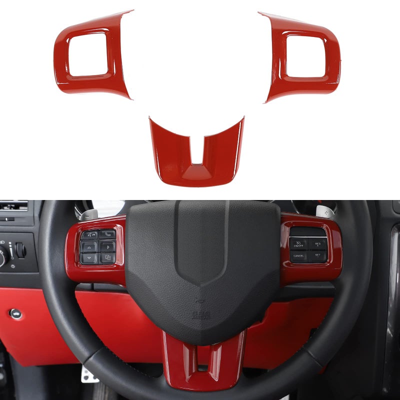 Linskip Steering Wheel Cover Trim Car Interior Decoration for 2009-2014 Dodge Charger (Red)
