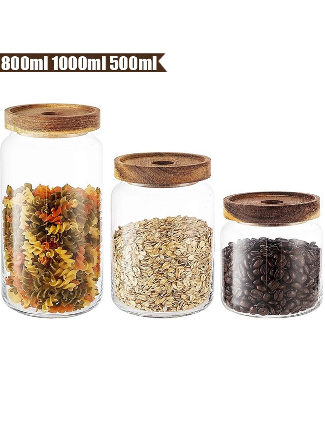 عام عبوة مكونة من 3 برطمانات تخزين زجاجية محكمة الغلق، برطمانات زجاجية بوروسيليكات لبسكويت القهوة (800 مل، 1000 مل، 500 مل) - Image 1