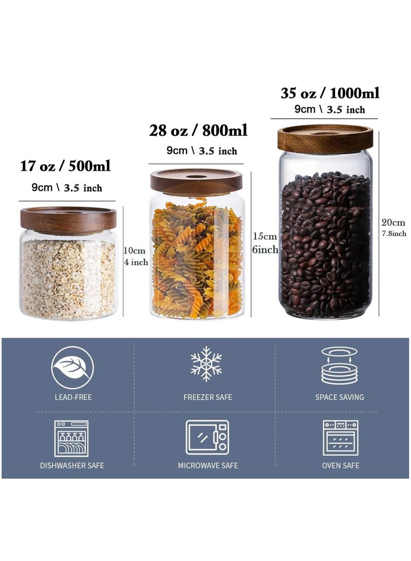 عام عبوة مكونة من 3 برطمانات تخزين زجاجية محكمة الغلق، برطمانات زجاجية بوروسيليكات لبسكويت القهوة (800 مل، 1000 مل، 500 مل) - Image 2